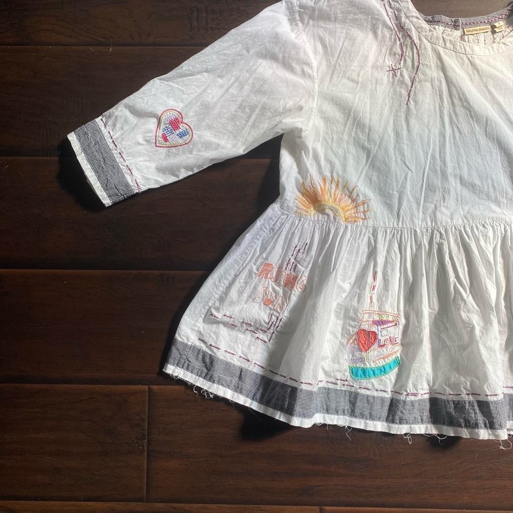 Holding Horses White Cotton Blouse with Colorful Embroidery Boho Hippie - Picture 11 of 13